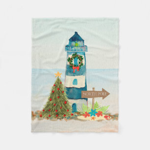 Nautical Christmas Lighthouse Fleece Blanket