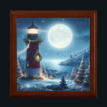Nautical Christmas lighthouse Gift Box<br><div class="desc">Merry Christmas</div>