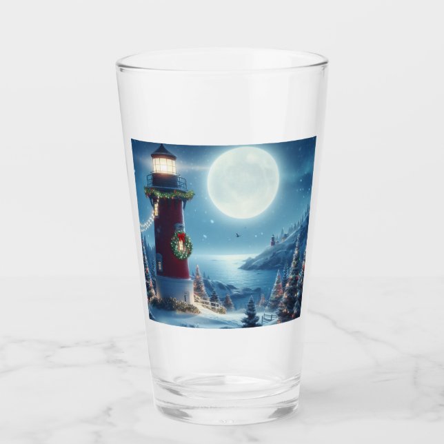 Nautical Christmas lighthouse Glass (Front)