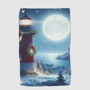 Nautical Christmas lighthouse Golf Towel