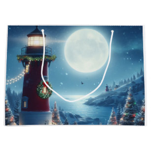 Nautical Christmas lighthouse Large Gift Bag