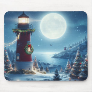 Nautical Christmas lighthouse Mouse Mat