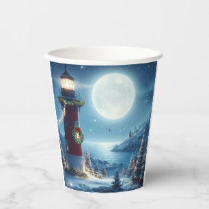 Nautical Christmas lighthouse Paper Cups