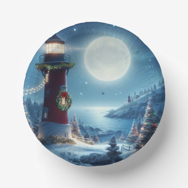 Nautical Christmas lighthouse Paper Plate (Front)