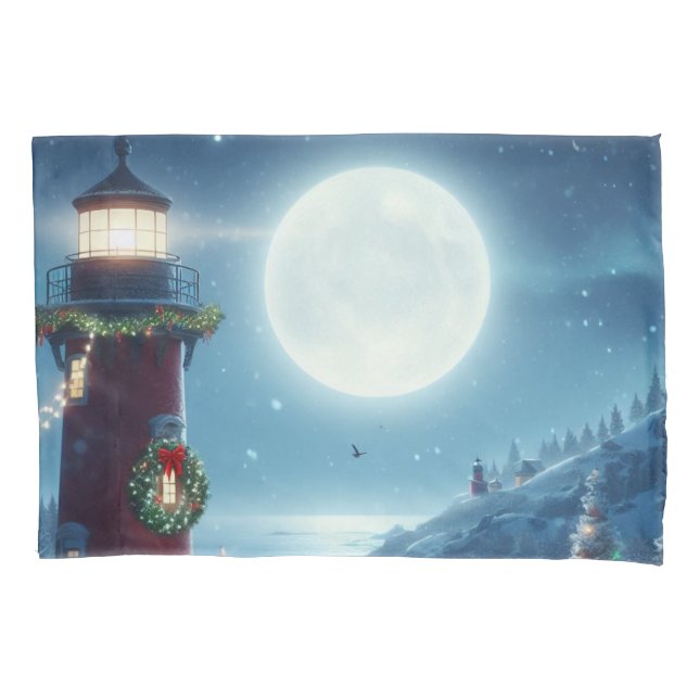 Nautical Christmas lighthouse Pillowcase (Front)