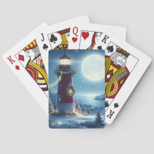 Nautical Christmas lighthouse Playing Cards