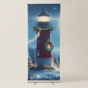 Nautical Christmas lighthouse Retractable Banner