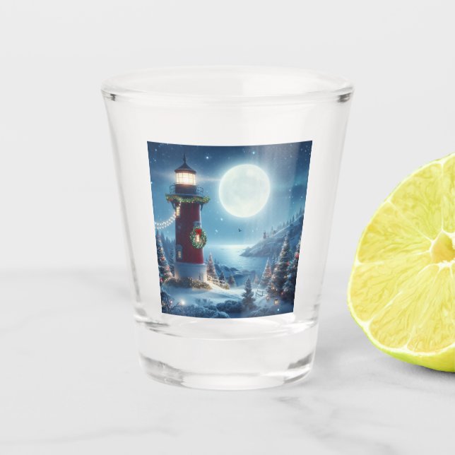 Nautical Christmas lighthouse Shot Glass (Front)