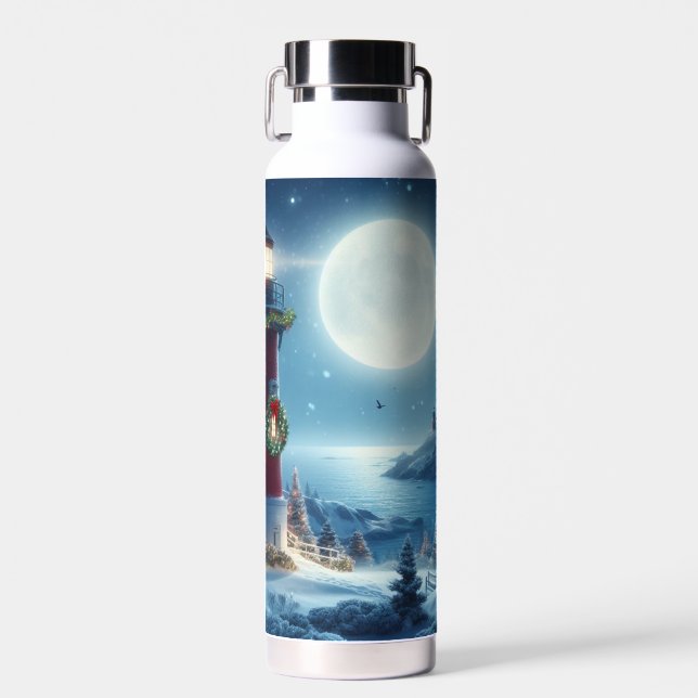 Nautical Christmas lighthouse Water Bottle (Front)