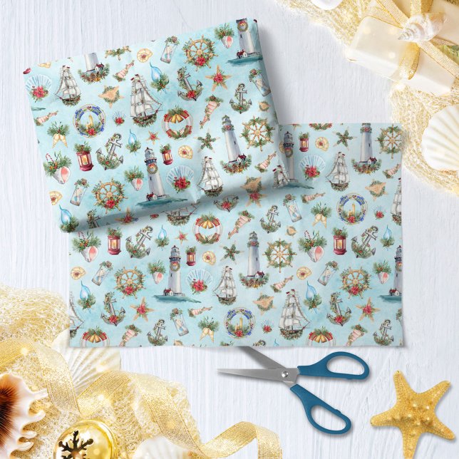 Nautical Christmas Lighthouses Sailing Ships Tissue Paper (Creator Uploaded)