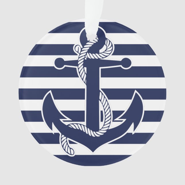Nautical Christmas Ornament Blue Acrylic Anchor (Front)
