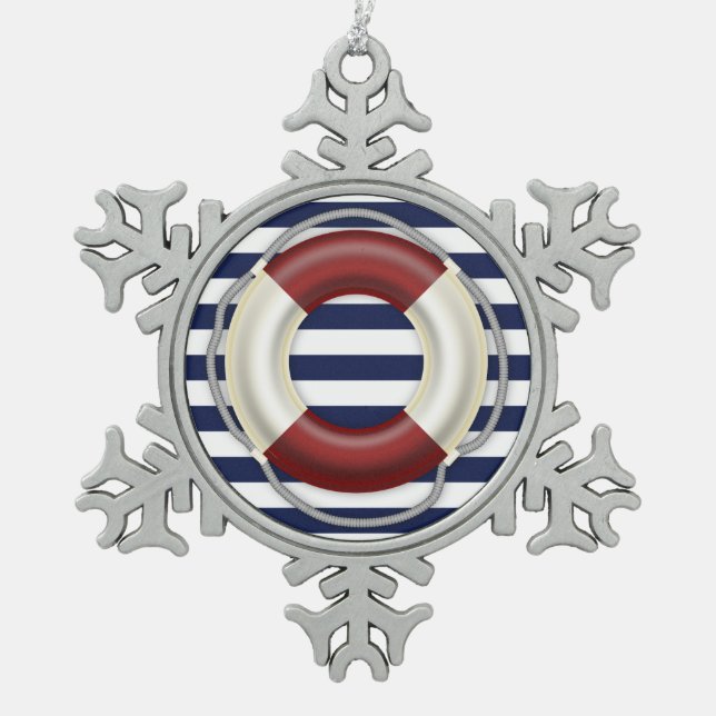 Nautical Christmas Ornaments Pewter Lifesaver (Front)
