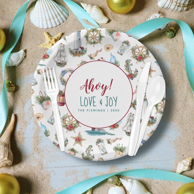 Nautical Christmas Personalised Beach Party Ahoy Paper Plate (Creator Uploaded)