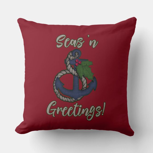 Nautical Christmas Pillow | Seas 'n Greetings (Front)