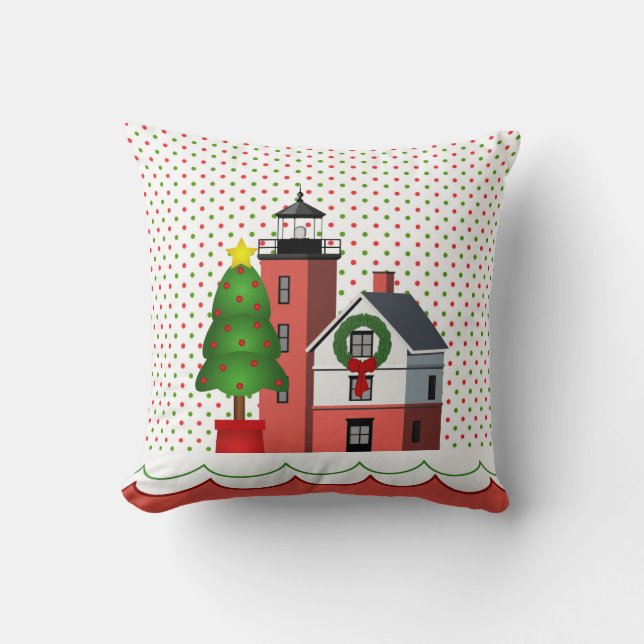 Nautical Christmas Pillow with Lighthouse (Front)