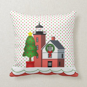 Nautical Christmas Pillow with Lighthouse