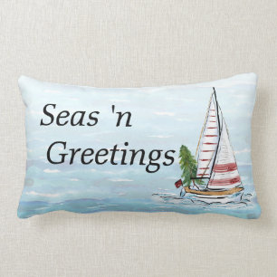 Nautical Christmas Pillow with Sail Boat
