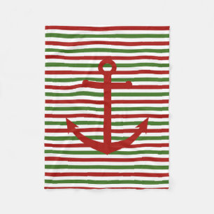 Nautical Christmas Red and Green Fleece Blanket