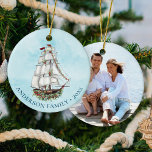 Nautical Christmas Sailing Ship Ceramic Tree Decoration<br><div class="desc">This nautical Christmas ornament with a photo template on the back features a watercolor sailing ship decorated for the holidays, on an aqua blue watercolor texture background. Check out the collection for matching products, and feel free to message me through Zazzle Chat if you need a special product or design...</div>