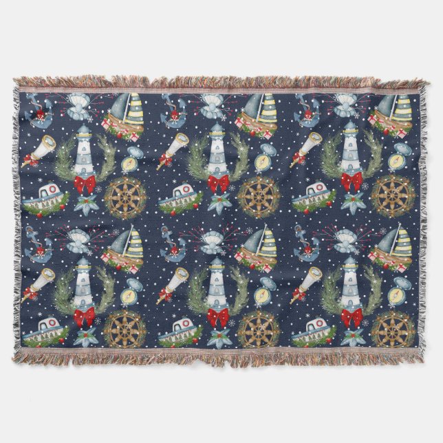 Nautical Christmas Throw Blanket (Front)