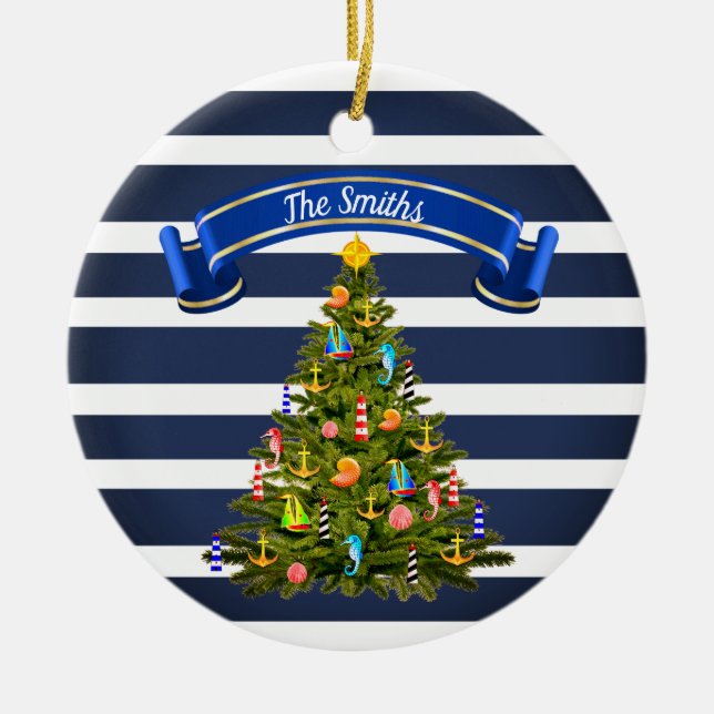 Nautical Christmas Tree Custom Ceramic Tree Decoration (Front)