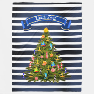 Nautical Christmas Tree Custom Fleece Blanket