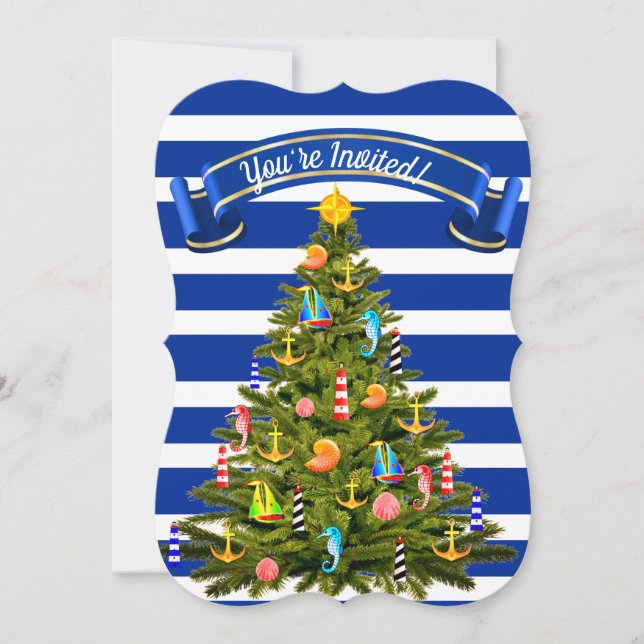 Nautical Christmas Tree Custom Invitation (Front)
