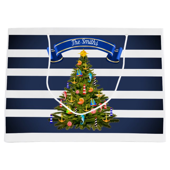 Nautical Christmas Tree Custom Large Gift Bag (Front)