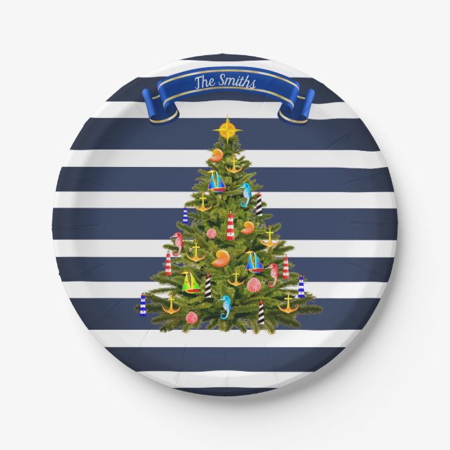 Nautical Christmas Tree Custom Paper Plate (Front)