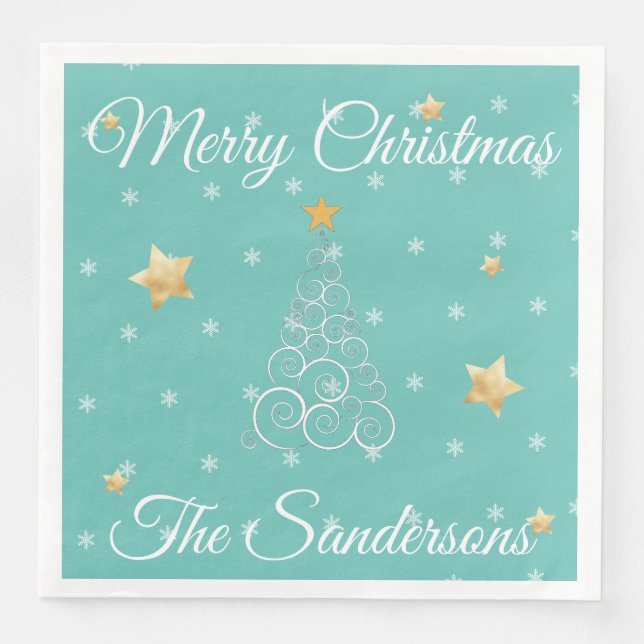 Nautical  Christmas Wave tree  blue Napkin (Front)