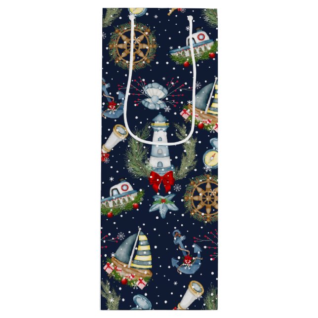 Nautical Christmas Wine Gift Bag (Front)