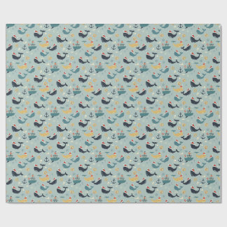 Nautical Christmas Wrapping Paper Featuring Whales