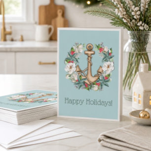 Nautical Christmas Wreath & Anchor Holiday Card