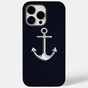 Nautical Chrome Anchor on Carbon Fibre Print Case-Mate iPhone 14 Pro Max Case
