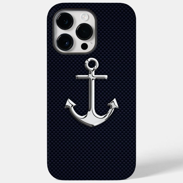 Nautical Chrome Anchor on Carbon Fibre Print Case-Mate iPhone Case (Back)