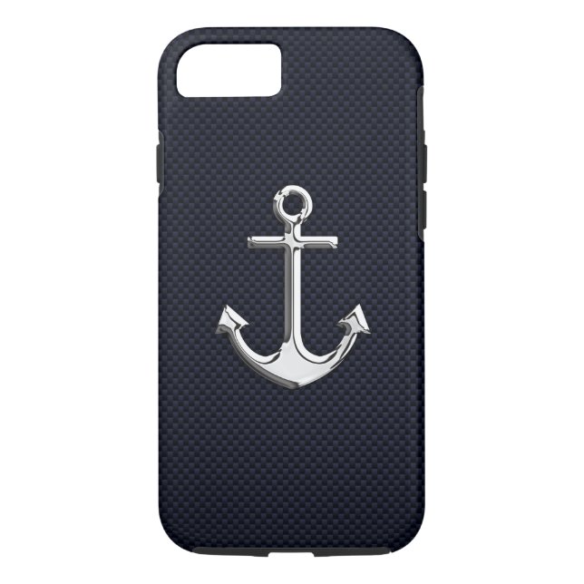 Nautical Chrome Anchor on Carbon Fibre Print Case-Mate iPhone Case (Back)