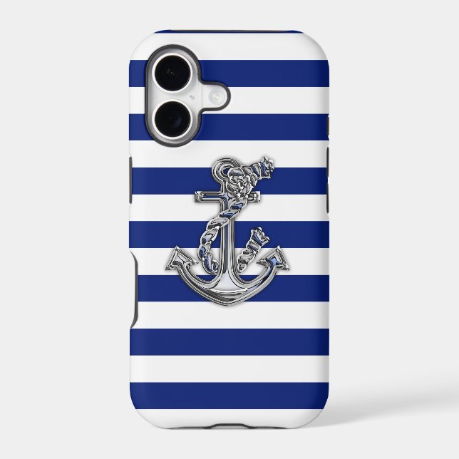 Nautical Chrome Anchor on Navy Stripes Print (Back)