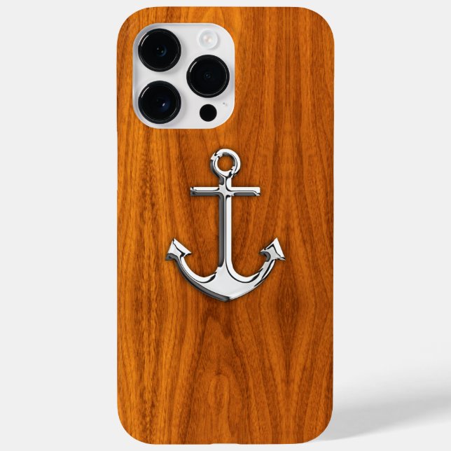 Nautical Chrome Anchor on Teak Wood Print Case-Mate iPhone Case (Back)