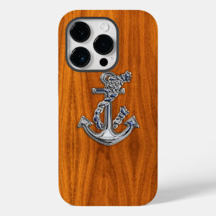 Nautical Chrome Anchor on Teak Wood Print Case-Mate iPhone 14 Pro Case