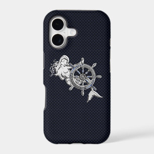 Nautical Chrome Mermaid on Carbon Fibre Print