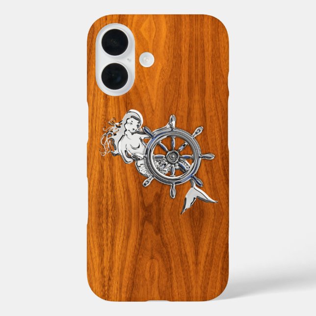Nautical Chrome Mermaid on Teak Wood Print Case-Mate iPhone Case (Back)