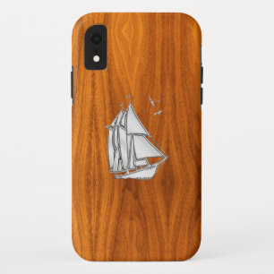 Nautical Chrome Sail Boat on Teak Wood Print iPhone XR Case