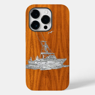 Nautical Chrome Sport Fishin on Teak Wood Print Case-Mate iPhone 14 Pro Case