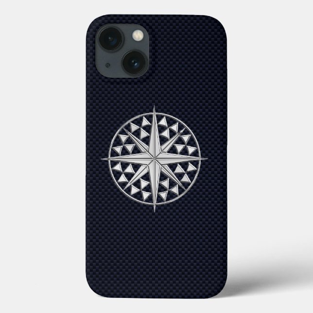 Nautical Chrome Star Compass on Carbon Fibre Print Case-Mate iPhone Case (Back)
