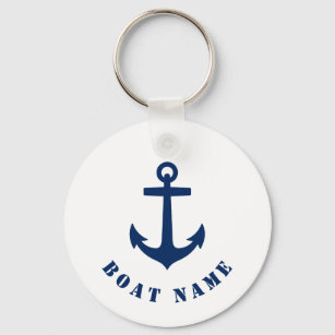 Nautical Classic Anchor Boat or Name Navy & White Key Ring