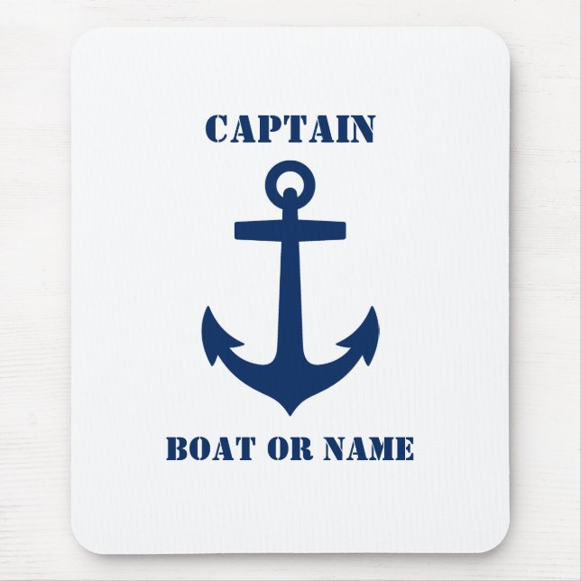 Nautical Classic Anchor Captain Boat or Name Navy Mouse Mat (Front)