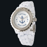 Nautical Classic Anchor Captain Boat or Name Navy Watch<br><div class="desc">A Nautical Classic Ship Anchor with Captain Rank or other title and Your Name or Boat Name on a Stylish Wrist Watch. This personalised Pocket Watch will not just time but also is a fun conversation piece. Perfect for Father's Day but also makes a great gift for any occasion.</div>