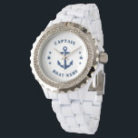 Nautical Classic Anchor Captain Boat or Name Navy Watch<br><div class="desc">A Nautical Classic Ship Anchor with Captain Rank or other title and Your Name or Boat Name on a Stylish Wrist Watch. This personalised Pocket Watch will not just time but also is a fun conversation piece. Perfect for Father's Day but also makes a great gift for any occasion.</div>