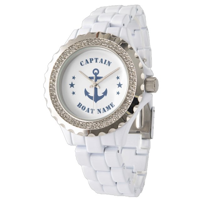 Nautical Classic Anchor Captain Boat or Name Navy Watch (Angled)