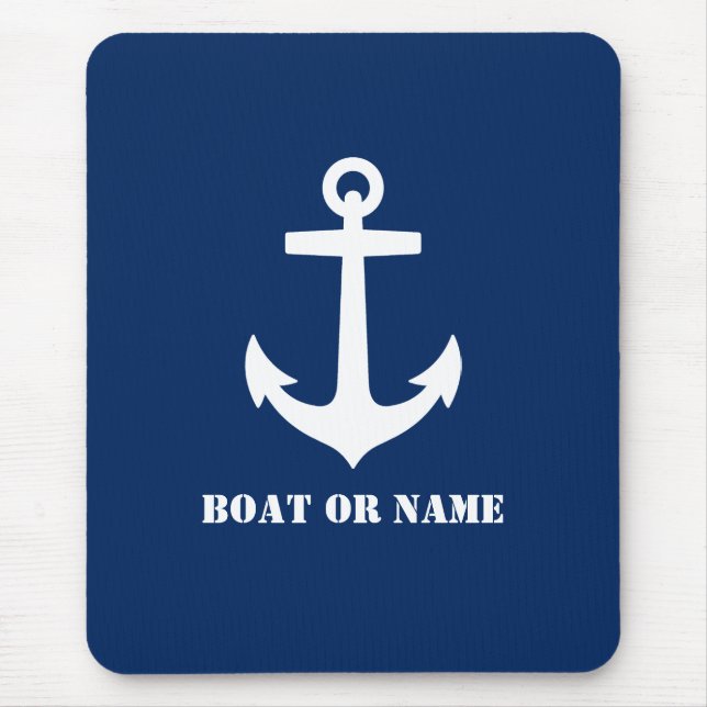 Nautical Classic Anchor Your Boat or Name Blue Mouse Mat (Front)